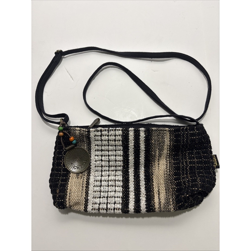 Catori Crossbody Bag Southwestern Boho Black And White Metal Branded Charm EUC